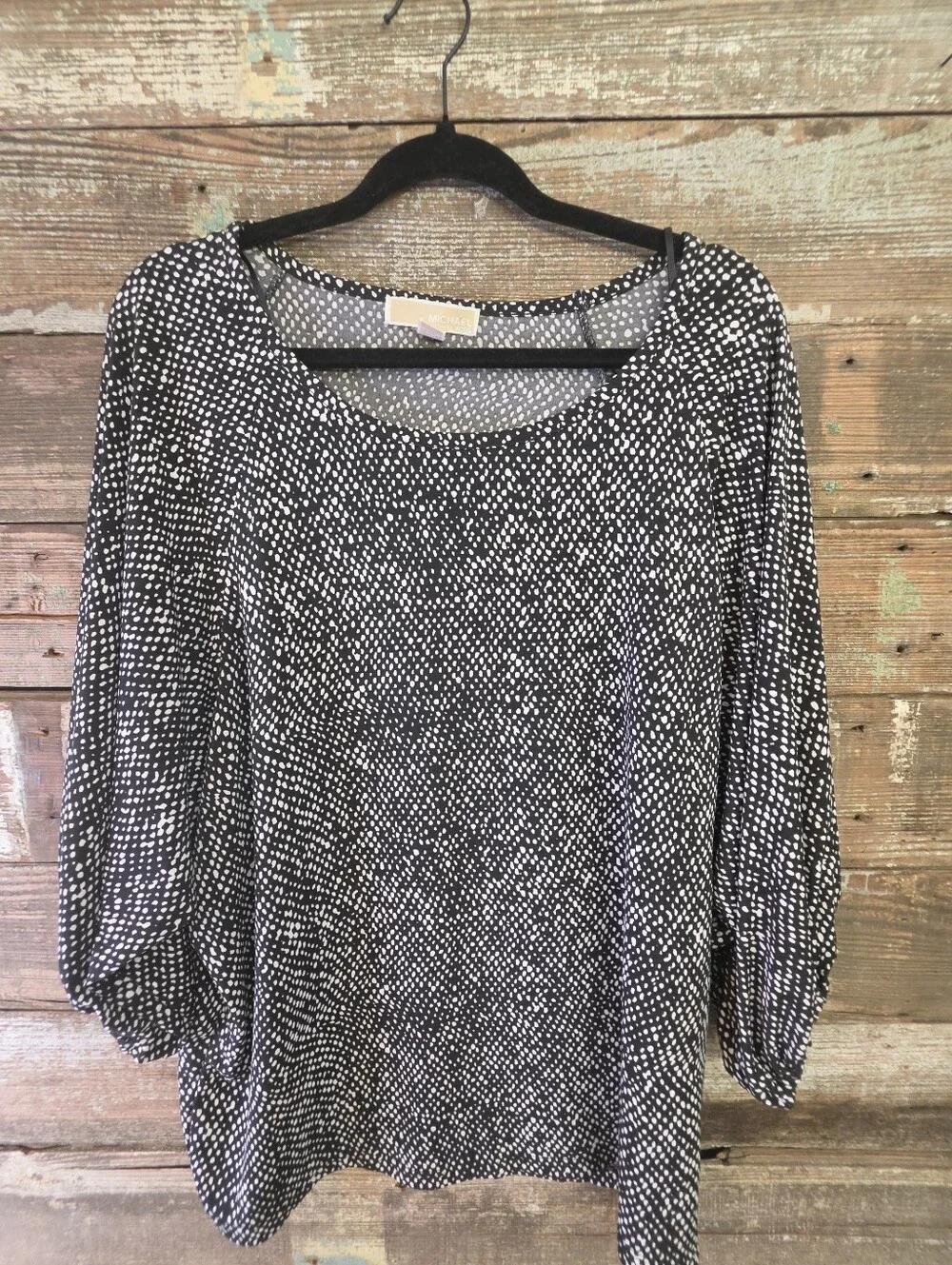 Michael Kors Black White Dot Print Balloon Sleeve Top 1X